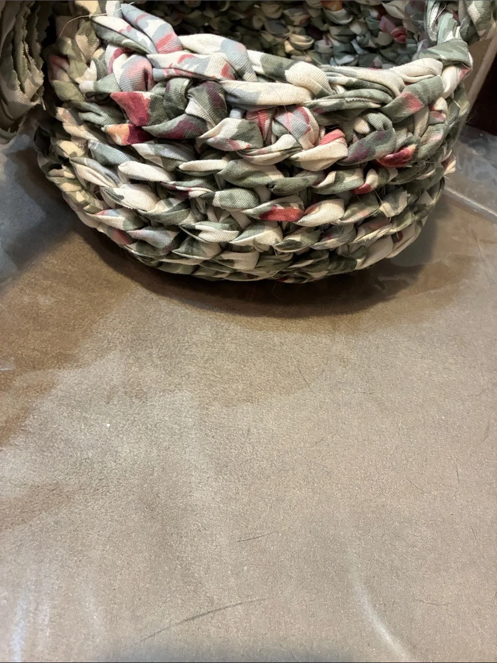 Woven Floral Fabric Basket with Bow Accent - Green Floral